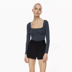 Aritzia Babaton Contour Squareneck Longsleeve Bodysuit - Smoky Emerald Green